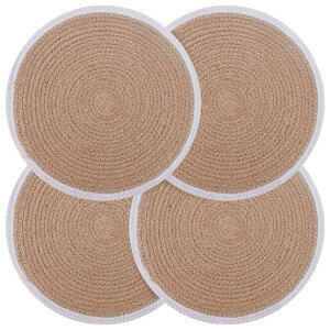 vidaXL Jute placematten 4 st Natuurlijk en Wit 100% Tossa Jute