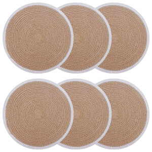 vidaXL Jute placematten 6 st Natuurlijk en Wit 100% Tossa Jute