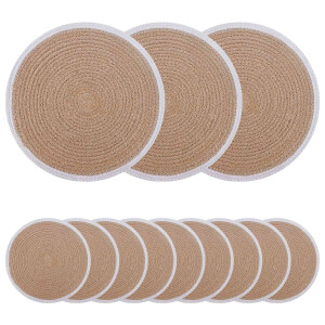 vidaXL Jute placematten 12 st Natuurlijk en Wit 100% Tossa Jute