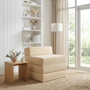 vidaXL Vouwbare Bankbed Crèmekleurig 200 x 70 x 15 cm Katoen Stof