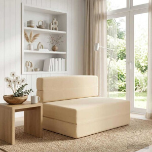 vidaXL Vouwbare Bankbed Crèmekleurig 70 x 80 x 60 cm Stof