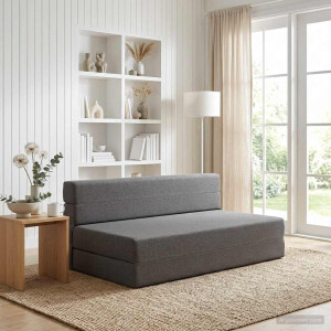 vidaXL Vouwbare Bankbed Lichtgrijs 152 x 86,5 x 60 cm Stof