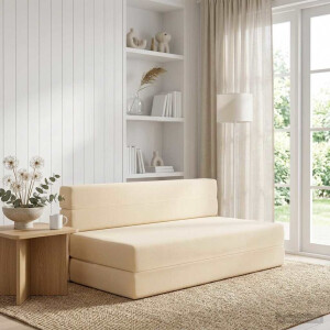 vidaXL Vouwbare Bankbed Crèmekleurig 152 x 86,5 x 60 cm Stof