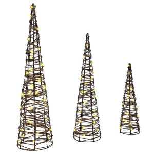 vidaXL Kerstboom met 90 LED 3 pcs Warmwit 40 cm 60 cm 80 cm Rattan