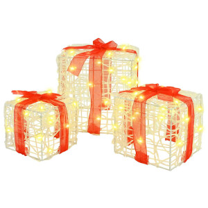 vidaXL Cadeau Doos met 60 LED 3 pcs Warmwit 20 x 20 x 20 cm Acryl