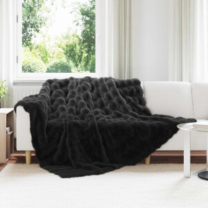 vidaXL Antislip deken van imitatie konijnenbont Olite Zwart Polyester