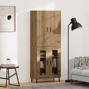 vidaXL Hoge kast 2 pcs Oud Hout Geengineerd Hout en Glas