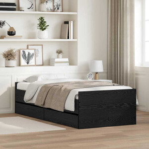 vidaXL Bedframe met lade Zwart Eiken 100 x 200 cm Massief grenenhout