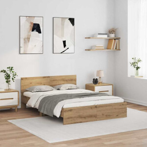 vidaXL Bedframe met hoofdeinde Artisan Eiken 120 x 190 cm Bewerkt hout