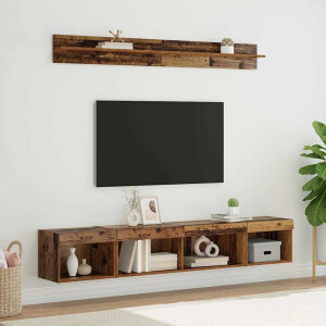 vidaXL TV Wandkast Set met LED 5 pcs Oudhout Bewerkt hout