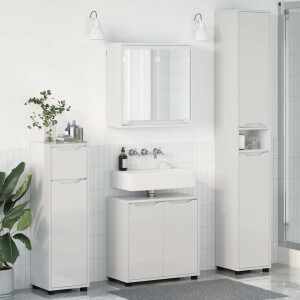vidaXL Badkamermeubelset met lade 4 pcs Hoogglans wit Bewerkt hout