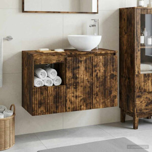 vidaXL Badkamermeubelset 2 st Gerookt eiken Bewerkt hout