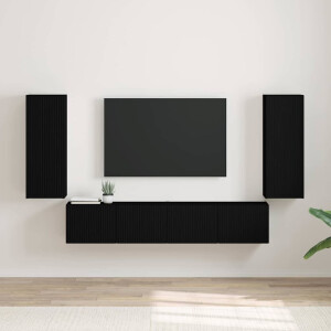 vidaXL TV Wandkast 2 pcs Zwart 30 x 31 x 80 cm Bewerkt hout
