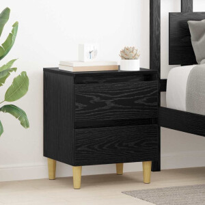 vidaXL Bedkast met lade Zwart Eiken 40 x 35 x 50 cm Bewerkt hout