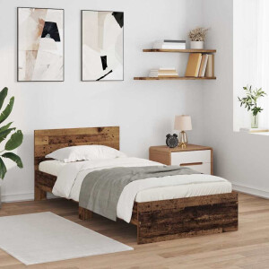 vidaXL Bedframe met hoofdeinde Oud Hout 90 x 200 cm Bewerkt hout