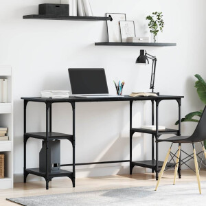 vidaXL Bureau met plank Zwart Eiken 140 x 50 x 75 cm Bewerkt hout