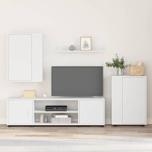 vidaXL 4 Delige TV Kast Set met plank Wandgemonteerd met opslag met de deur 4 pcs Wit Bewerkt hout