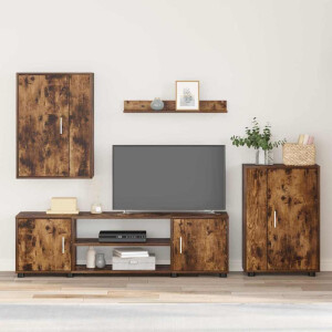 vidaXL 4 Delige TV Kast Set met plank 4 pcs Rook eiken Bewerkt hout
