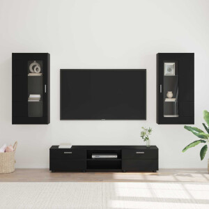 vidaXL Tv-meubelset met lade met plank FLORIN 3 pcs Zwart Bewerkt hout