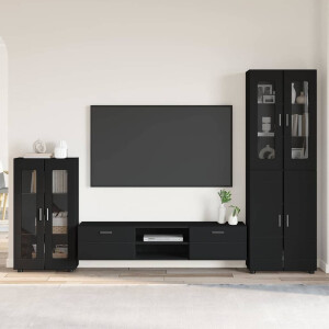 vidaXL Tv-meubelset met lade met plank FLORIN 3 pcs Zwart Bewerkt hout