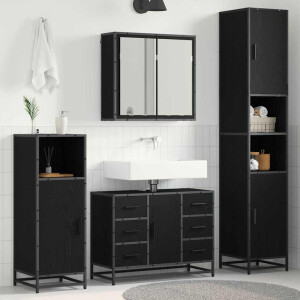 vidaXL Badkamermeubelset met lade 4 pcs Zwart Eiken Bewerkt hout