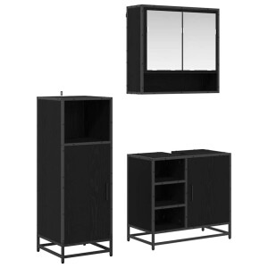 vidaXL Badkamermeubelset met plank 3 pcs Zwart Eiken Bewerkt hout