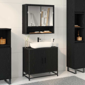 vidaXL Badkamermeubelset met plank 2 pcs Zwart Eiken Bewerkt hout