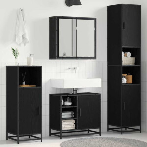 vidaXL Badkamermeubelset met plank 3 pcs Zwart Eiken Bewerkt hout