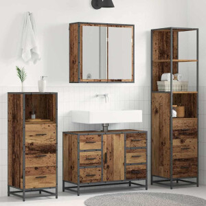 vidaXL Badkamermeubelset met lade 3 pcs Oud Hout Bewerkt hout