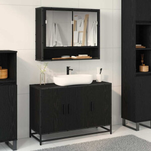 vidaXL Badkamermeubelset met plank 2 pcs Zwart Eiken Bewerkt hout
