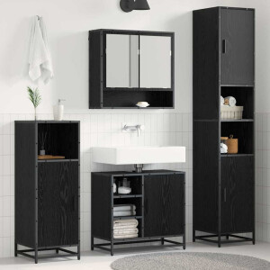 vidaXL Badkamermeubelset met plank 4 pcs Zwart Eiken Bewerkt hout