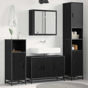 vidaXL Badkamermeubelset met plank 3 pcs Zwart Eiken Bewerkt hout