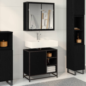 vidaXL Badkamermeubelset met plank 2 pcs Zwart Eiken Bewerkt hout