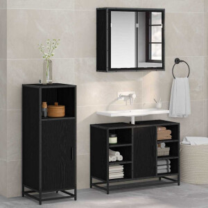 vidaXL Badkamermeubelset met opslag 3 pcs Zwart eiken 80 x 33 x 60 cm
