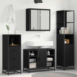 vidaXL Badkamermeubelset met lade 3 pcs Zwart eiken 80 x 33 x 60 cm