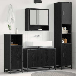 vidaXL Badkamermeubelset met plank 4 pcs Zwart Eiken Bewerkt hout