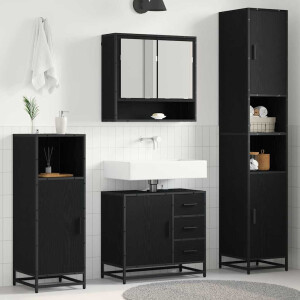vidaXL Badkamermeubelset met lade 4 pcs Zwart Eiken Bewerkt hout