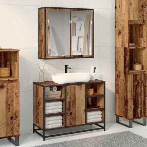 vidaXL Badkamermeubelset 2 pcs Oud hout 80 x 33 x 60 cm Bewerkt hout