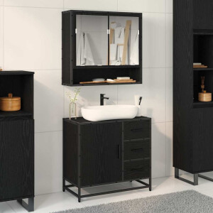 vidaXL Badkamermeubelset met lade 2 pcs Zwart Eiken Bewerkt hout