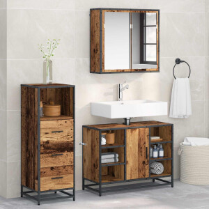 vidaXL Badkamermeubelset met lade 3 pcs Oud Hout Bewerkt hout