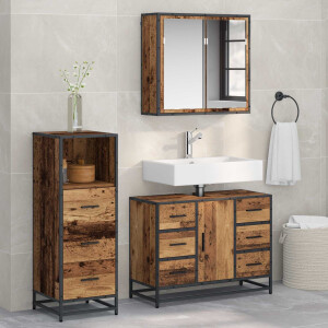 vidaXL Badkamermeubelset met lade 3 pcs Oud Hout Bewerkt hout