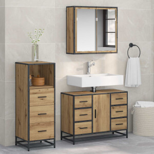 vidaXL Badkamermeubelset met lade 3 pcs Artisan Eiken Bewerkt hout