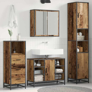 vidaXL Badkamermeubelset met plank 3 pcs Oud Hout Bewerkt hout