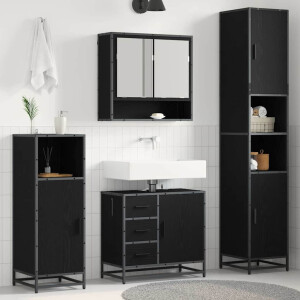 vidaXL Badkamermeubelset met lade 3 pcs Zwart Eiken Bewerkt hout