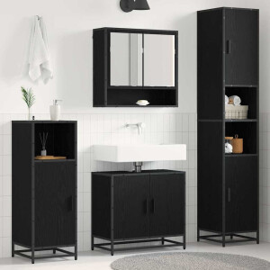 vidaXL Badkamermeubelset met plank 3 pcs Zwart Eiken Bewerkt hout