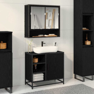 vidaXL Badkamermeubelset met lade 2 pcs Zwart Eiken Bewerkt hout