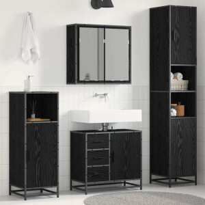 vidaXL Badkamermeubelset met lade 4 pcs Zwart Eiken Bewerkt hout