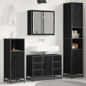 vidaXL Badkamermeubelset met lade 3 pcs Zwart Eiken Bewerkt hout