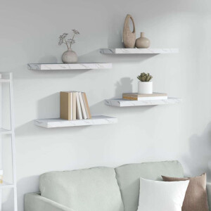 vidaXL Wandplank 4 pcs Wit Marmer 60 x 23 x 4 cm Bewerkt hout