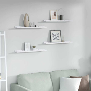 vidaXL Wandplank met plank 4 pcs Wit Marmer 60 x 9 x 3 cm Bewerkt hout
